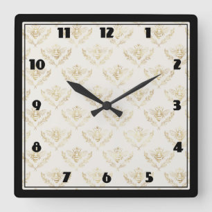 Golden Humla med Krona Mönster Fyrkantig Klocka