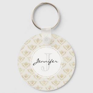 Golden Humla med Monogram Krona Mönster Nyckelring