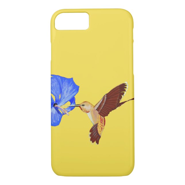Golden Hummingbird och Blue Hibiscus Case-Mate iPhone Skal (Baksida)