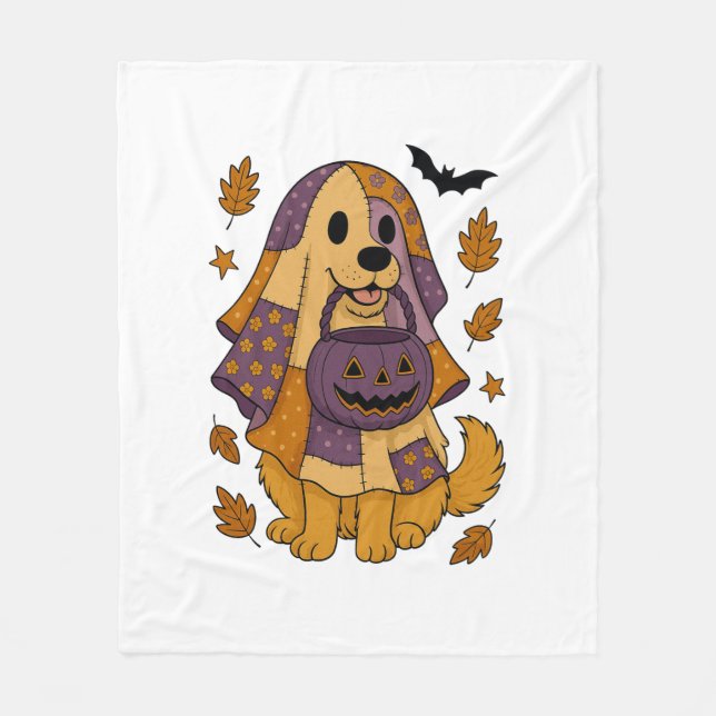 Golden Hund Ghost Halloween Fleecefilt (Framsidan)