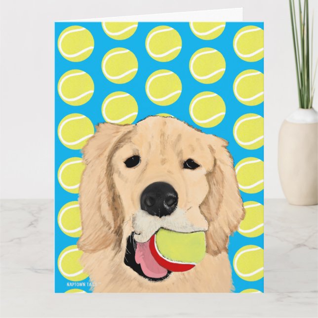 Golden Hund har ett Boll-födelsedagskort Tack Kort (Framsida)