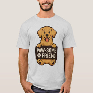 Golden Hund Holding "Tass-some Friend"-skylt T Shirt