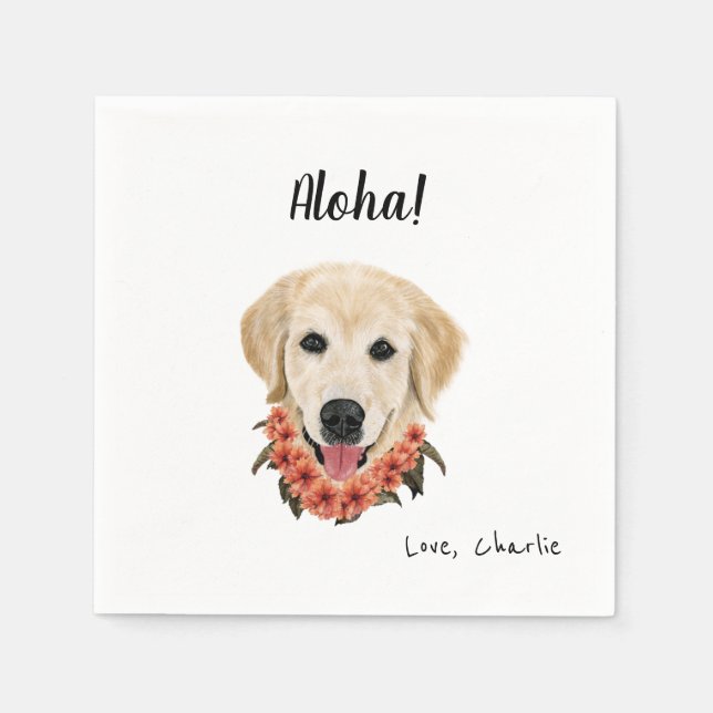 Golden Hund med Lei Cocktail Napkins Pappersservett (Framsidan)