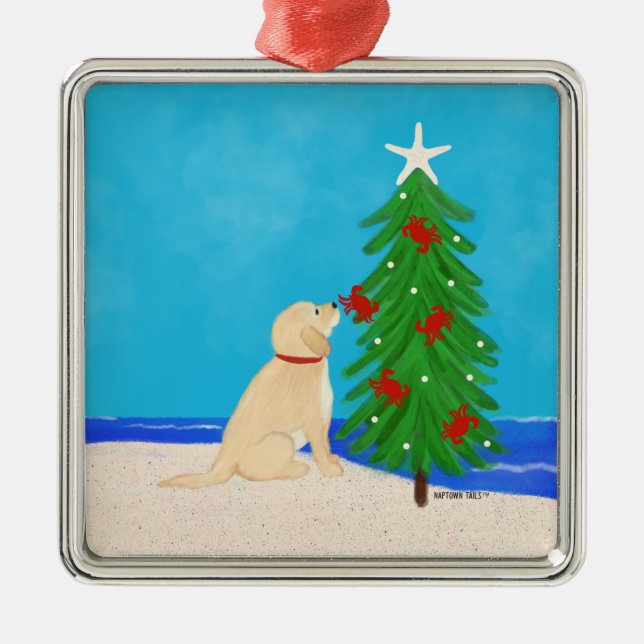 Golden Hund Square jul Ornament (Framsidan)