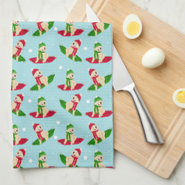Golden Hund Winter Sled Day Kitchen Towel Kökshandduk