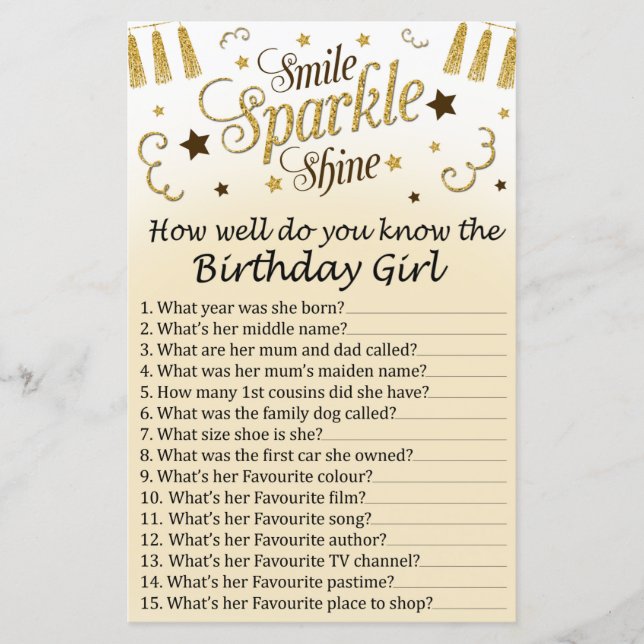 Golden Hur bra känner du till födelsedagsflickan? (Framsida)