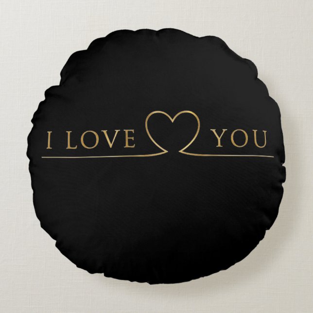 Golden I Love You Typografi Rund Kudde (Framsidan)