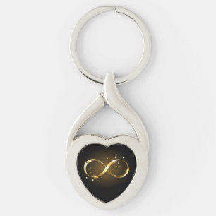 Golden Infinity Symbol Twisted Heart Silverfärgad Nyckelring
