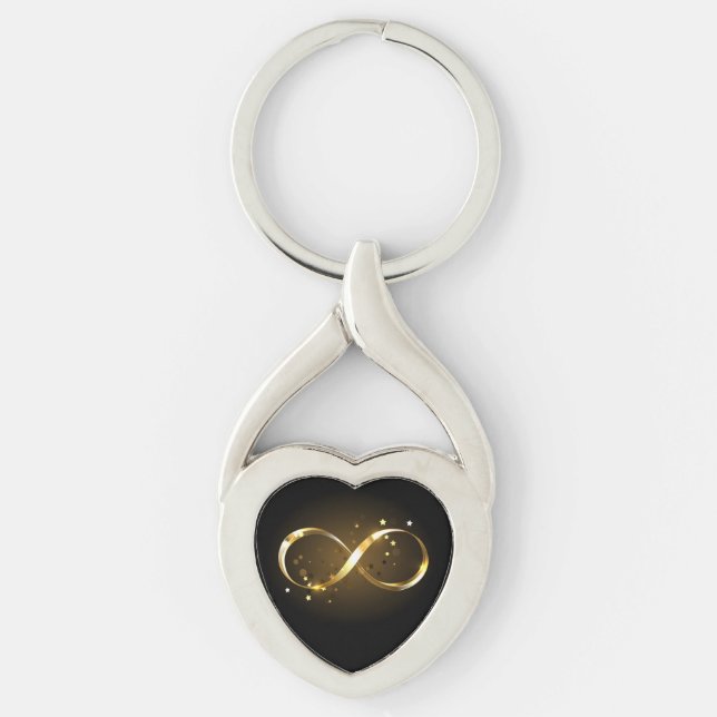Golden Infinity Symbol Twisted Heart Silverfärgad Nyckelring (Framsidan)