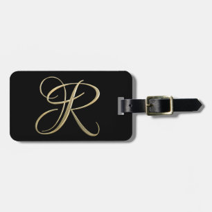 Golden initial R monogram Bagagebricka