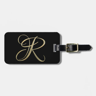 Golden initial R monogram Bagagebricka