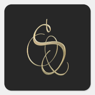 Golden initial S monogram Fyrkantigt Klistermärke