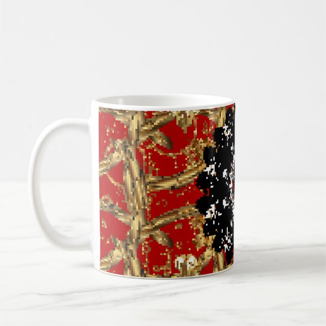 Golden inslag på röd bakgrund. Vintage illustra Kaffemugg (Vänster)