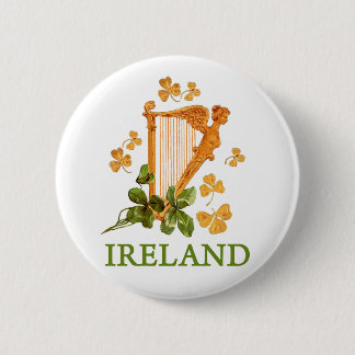 Golden Irish Harp med Golden and Grönt Shamrocks Knapp