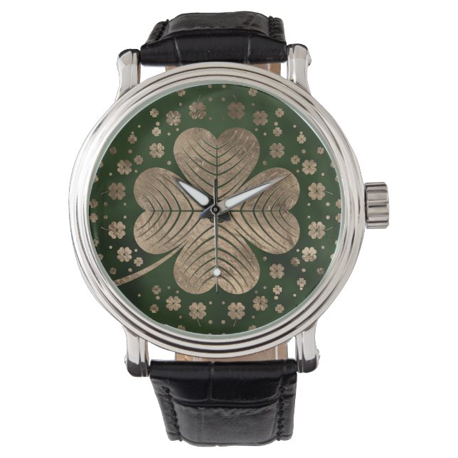 Golden Irish Shamrock Four-löv klöver Armbandsur (Framsida)