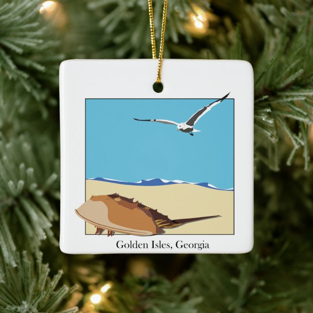 Golden Isles, GA Horseshoe Crab Sea Gull Beach Julgransprydnad Keramik (Träd)