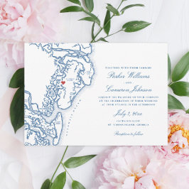 Golden Isles Georgia Karta Elegant Navy Blue Bröll Inbjudningar