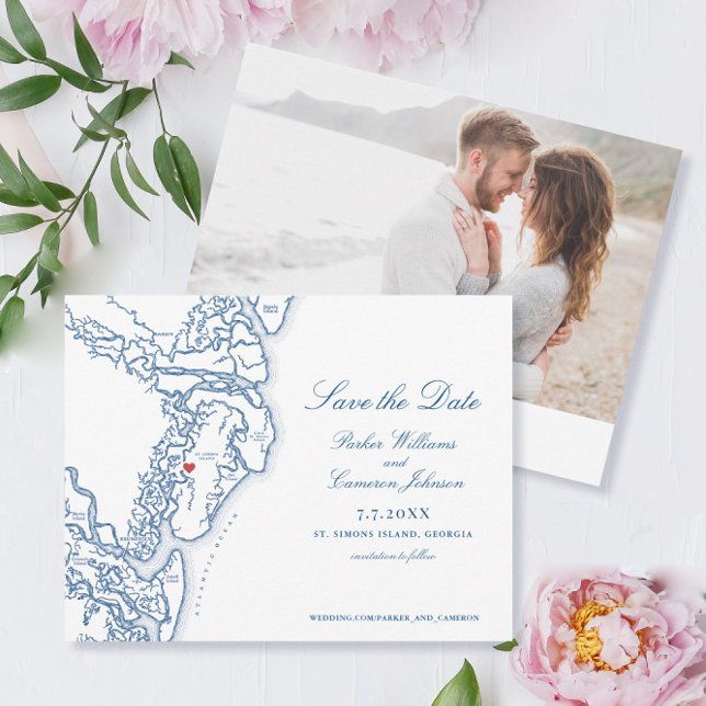 Golden Isles St. Simons Georgia Karta Spara datume Spara Datumet (This St. Simon's Map wedding save the date is perfect for your Golden Isles of Georgia wedding
)