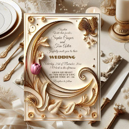 Golden Ivory Baroque Asymmetric Crescent Bröllop Inbjudningar