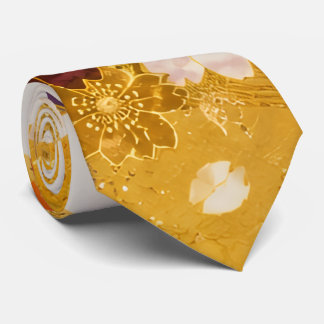 Golden Japanese Floral Necktie | Elegant Kimono In Slips