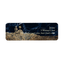 Golden Jerusalem Midnight Blue Marble Label