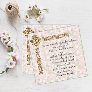 Golden Jeweled Blommigt Bröllop Inbjudningar