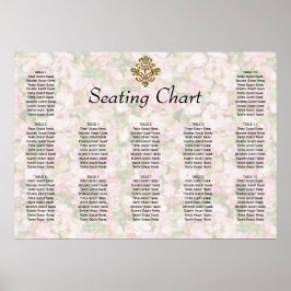 Golden Jeweled Blommigt Wedding Reception Sittplat Poster