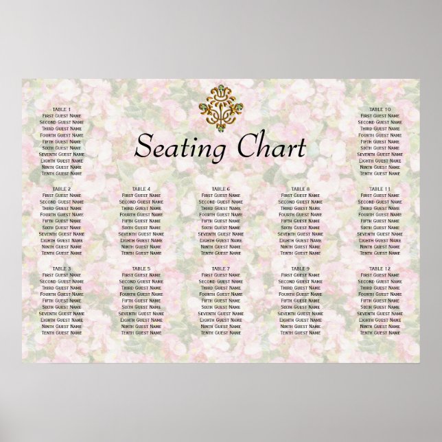 Golden Jeweled Blommigt Wedding Reception Sittplat Poster (Framsidan)
