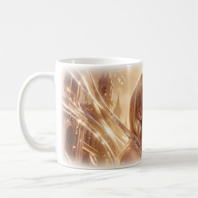Golden Joy Liquid Light Smiling Woman Mugg (Vänster)