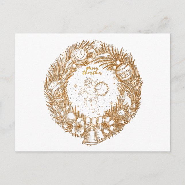 Golden jul Angel-Wandan-God jul Helg Vykort (Framsida)