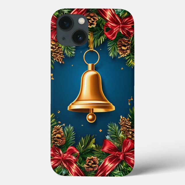 Golden jul Bell omringad av Festive Red Bo (Baksida)