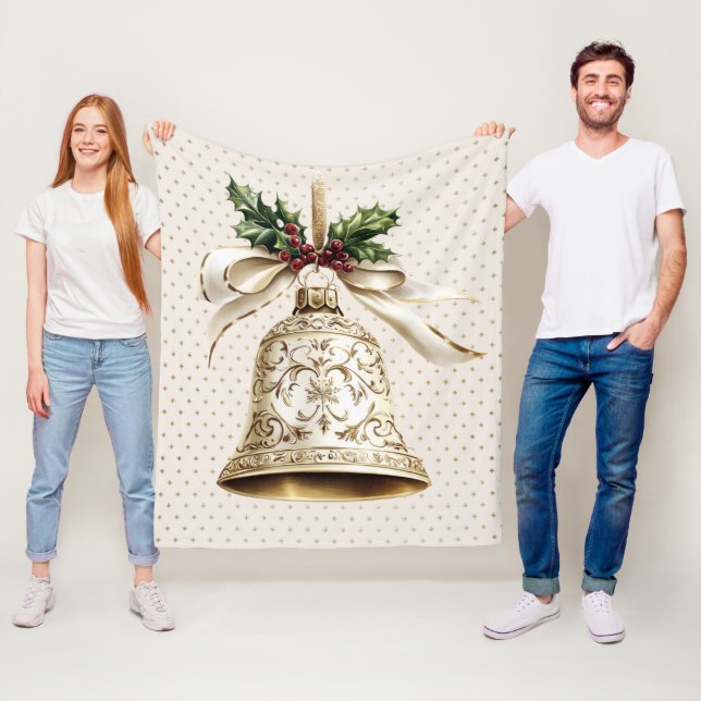 Golden jul Bell Shiny Stars Grönt Löv Fleecefilt (På plats)