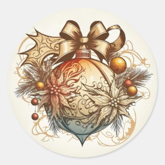 Golden jul Boll Ornamet Round Sticker Runt Klistermärke