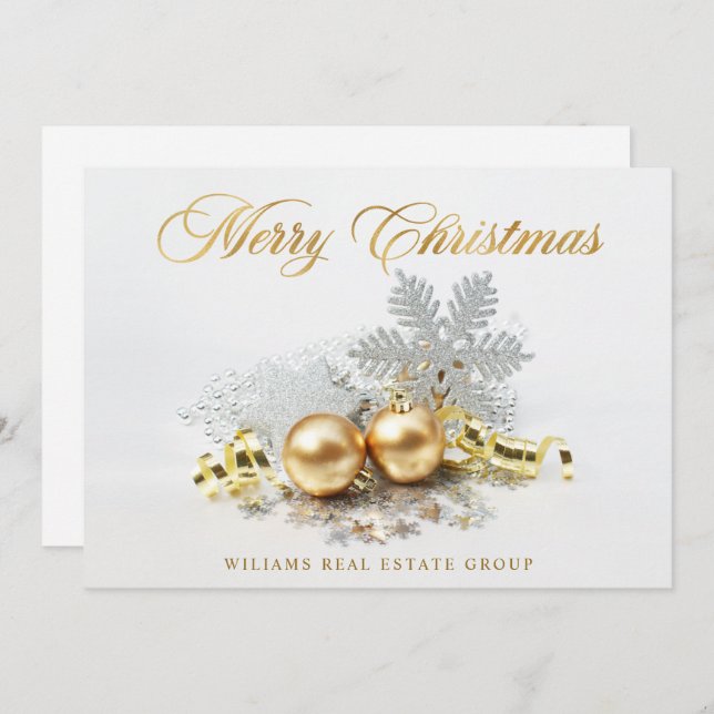 Golden jul Bollar Ornament Corporate Hälsning Julkort (Fram/baksida)