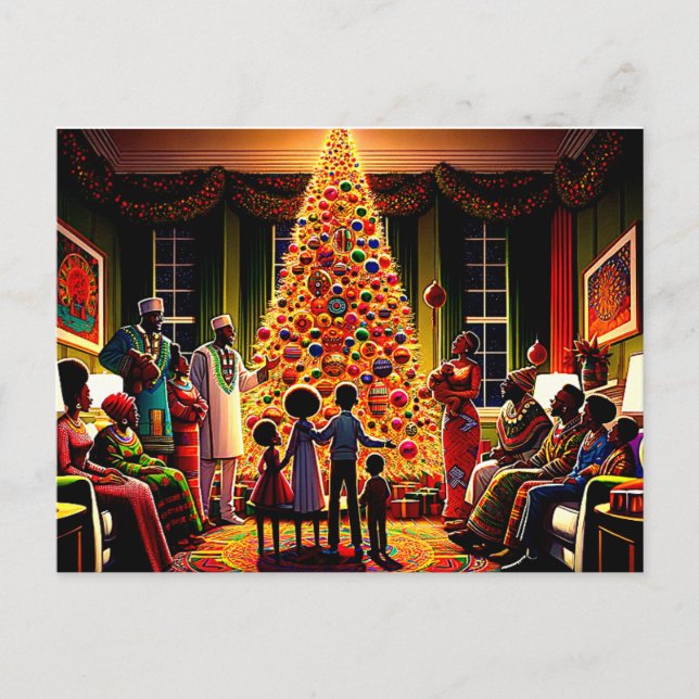 Golden jul Glow: African American Family's F Helg Vykort (Framsida)