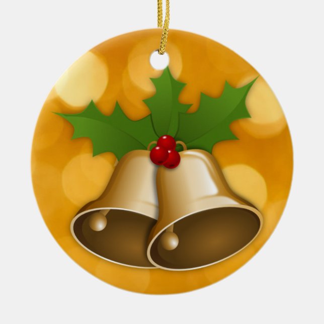 Golden jul Klockor och Holly Ornament (Framsidan)