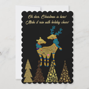 Golden jul Rener par Gräs Träd Black Julkort