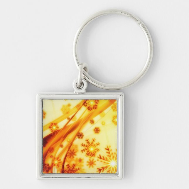 Golden jul Snöflingor Fyrkantig Silverfärgad Nyckelring (Framsidan)