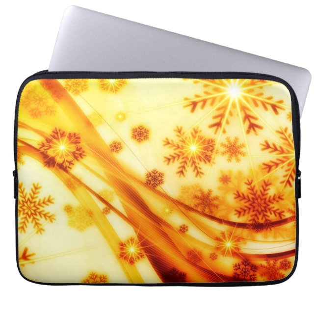 Golden jul Snöflingor Laptop Fodral (Framsidan)