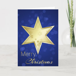Golden jul Star Blue Bokeh Helgkort