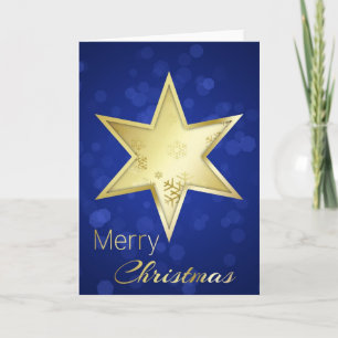 Golden jul Star Blue Bokeh Helgkort