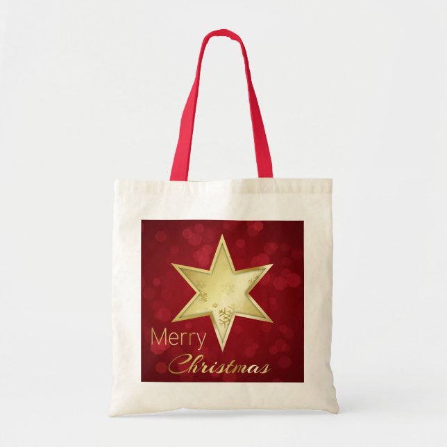 Golden jul Star Red Bokeh Tygkasse (Framsidan)