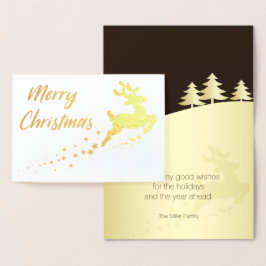 Golden Julgran med Reindeer Folierat Kort