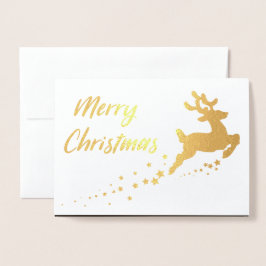 Golden Julgran med Reindeer Folierat Kort