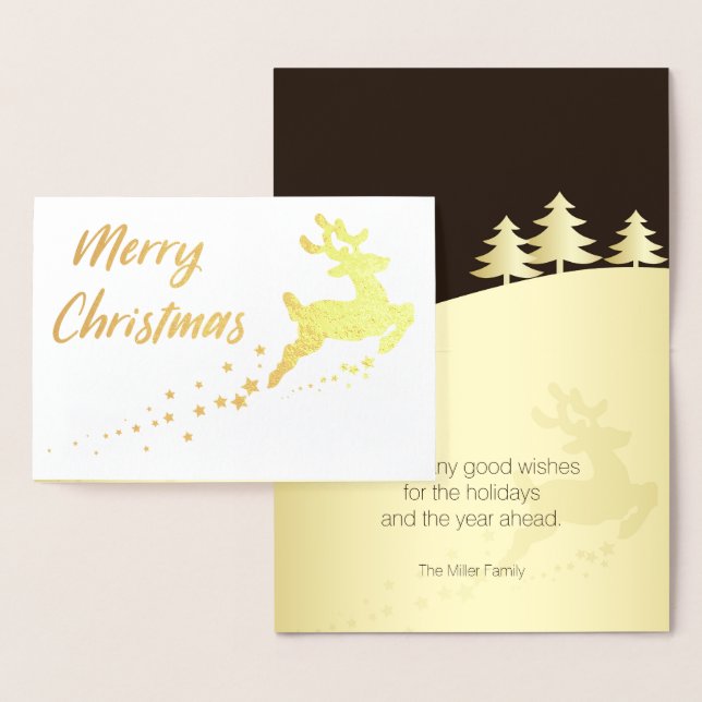 Golden Julgran med Reindeer Folierat Kort (Display)