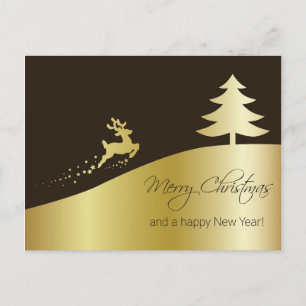 Golden Julgran med Reindeer Helg Vykort