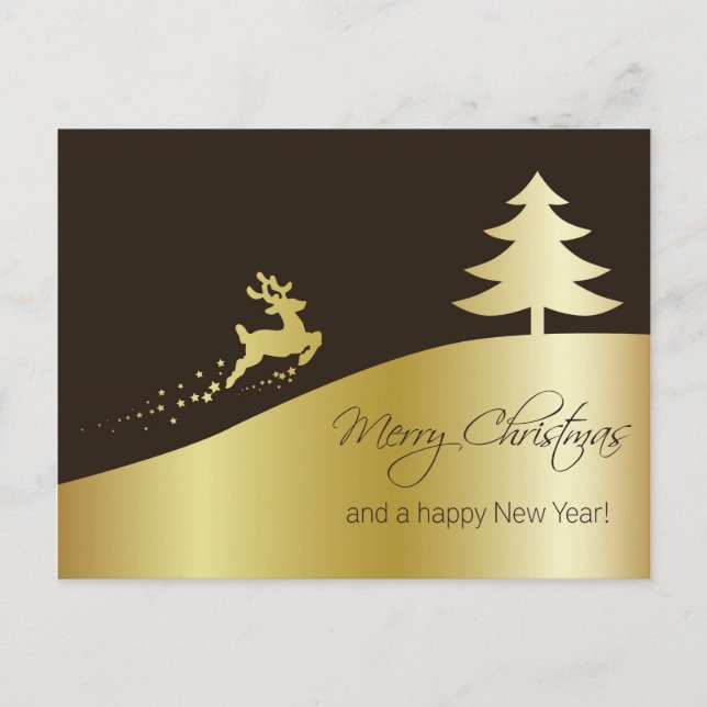 Golden Julgran med Reindeer Helg Vykort (Framsida)
