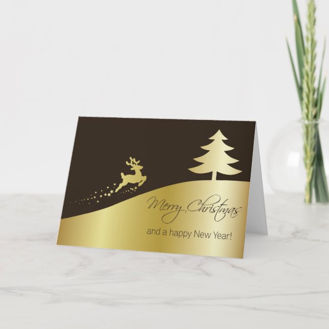 Golden Julgran med Reindeer Helgkort (Framsida)