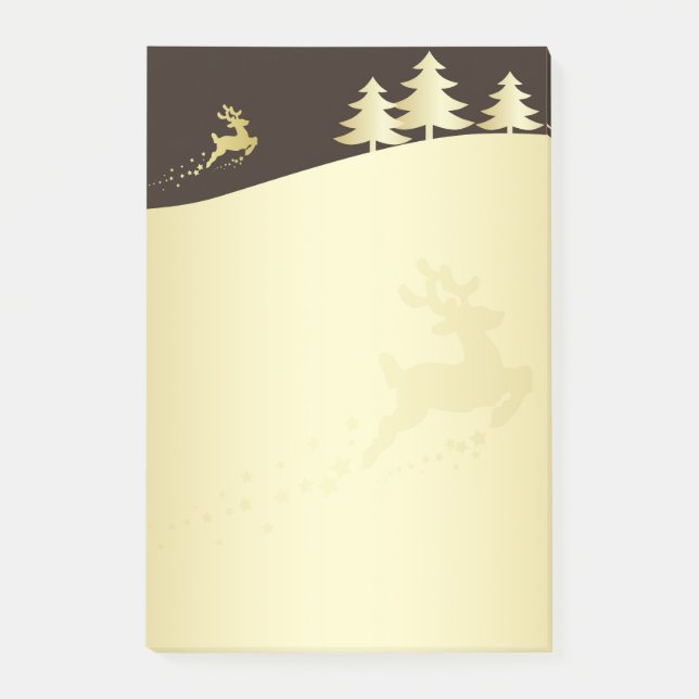Golden Julgran med Reindeer Post-it Block (Framsida)