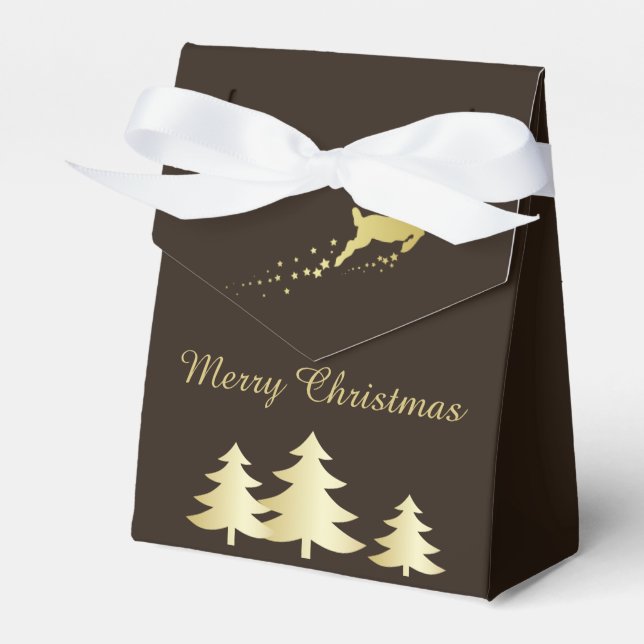 Golden Julgran med Reindeer Presentaskar (Framsidan Sidan)